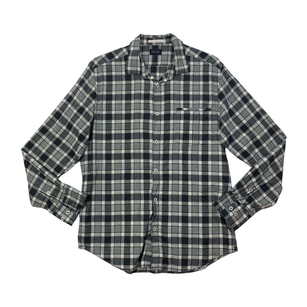 Good Man Shirt Men Medium Charcoal White Western Long Sleeve Checkered Button Up